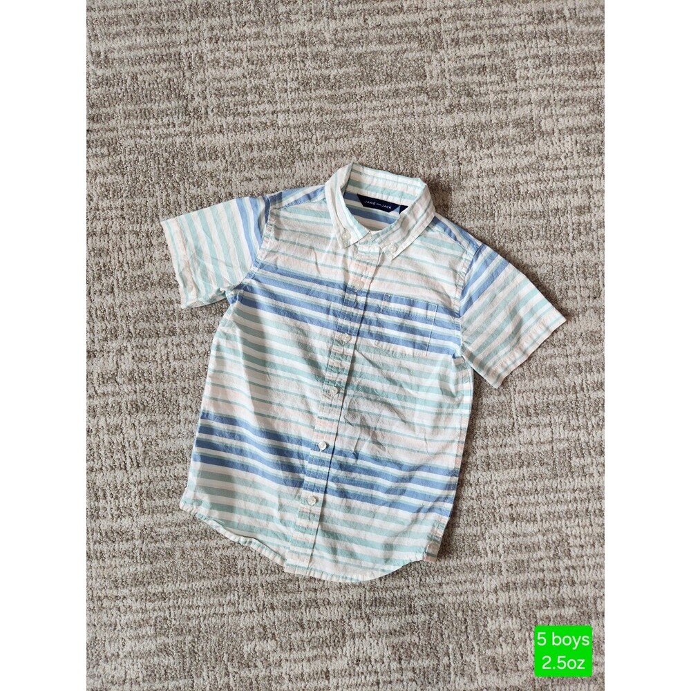 JANIE and JACK boy's pastel striped button down short sleeve top size 5